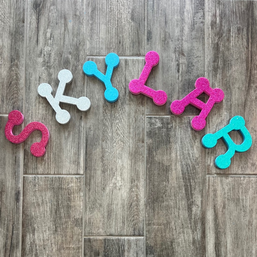 Glitter Foam Wall Letters "SKYLAR" Kids OS Pink Teal Silver 6pc Set